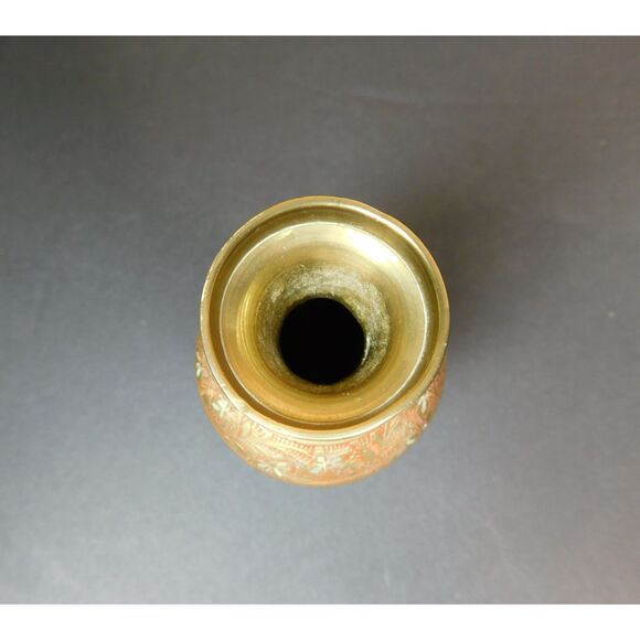 Vintage Brass Enamaled Vase India Marked 5.5 in. Tall - Picture 4 of 8